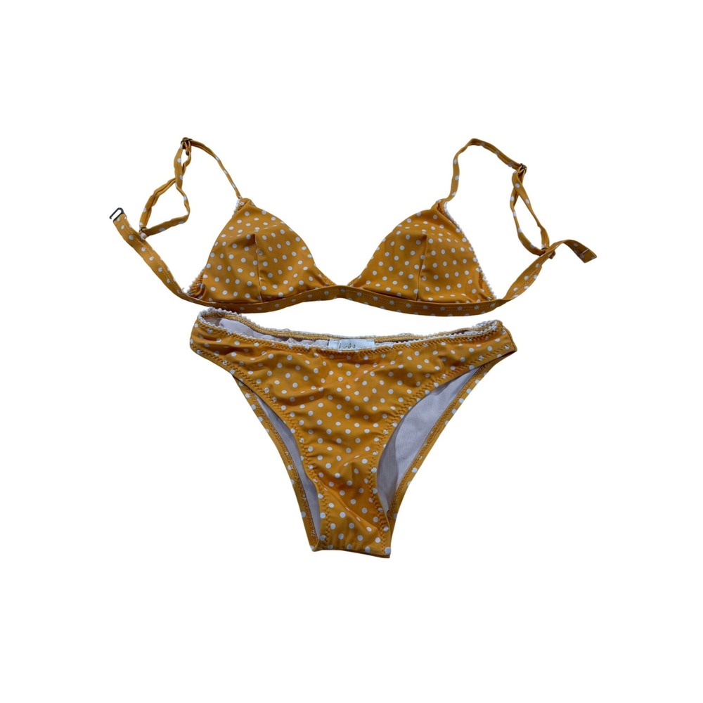 Hallelu‎ Bikini Set Mustard Yellow Polka Dot Triangle Retro Beach Resortwear S